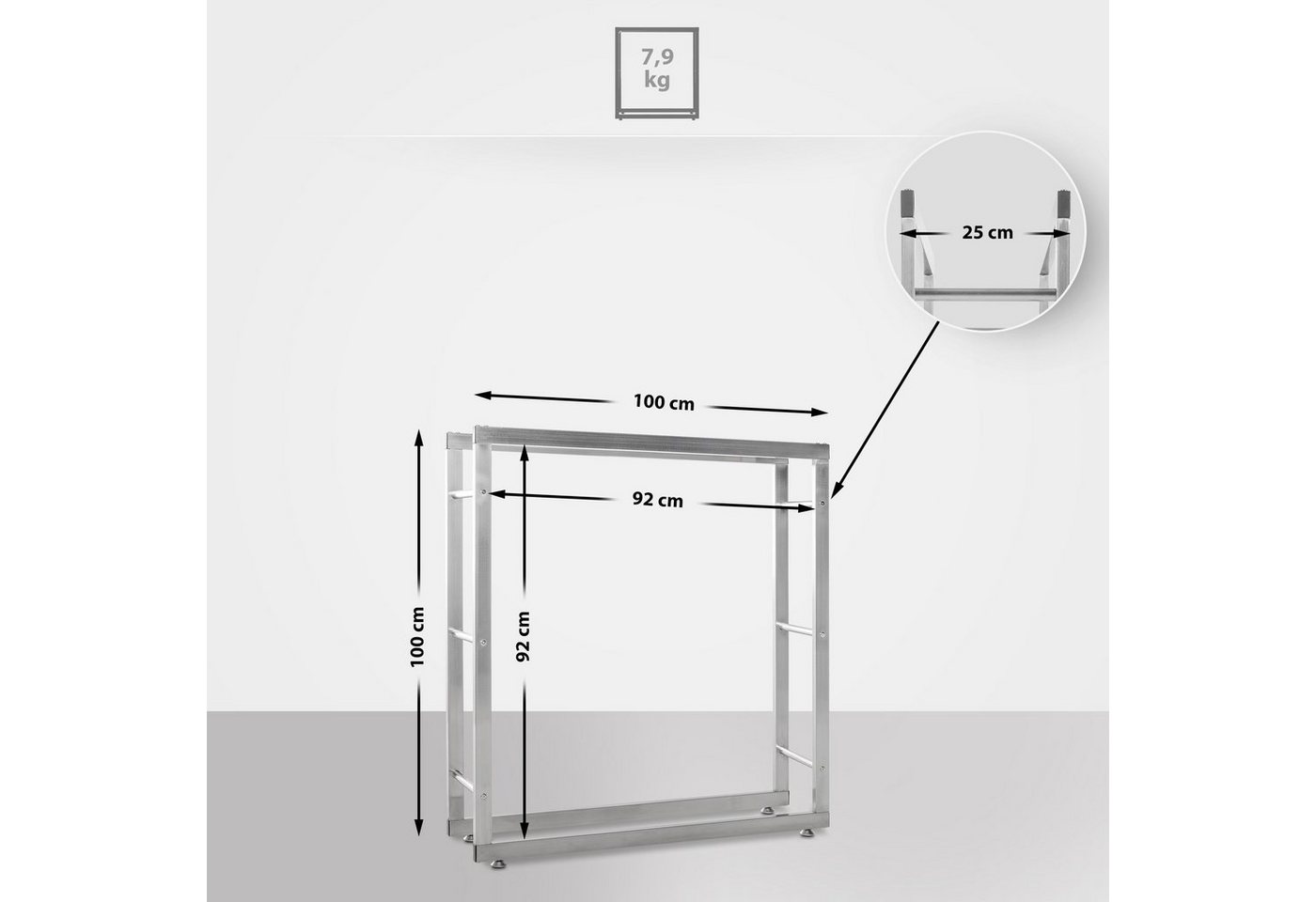 CLP Kaminholzregal Keri V2, BxTxH:100x25x100 cm, (1er), aus Edelstahl – Bild 2 von 5