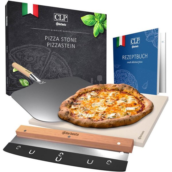 CLP Pizzastein Pizzastein-Set, Cordierit, (1er), mit Rezept-Buch für Backofen & Grill