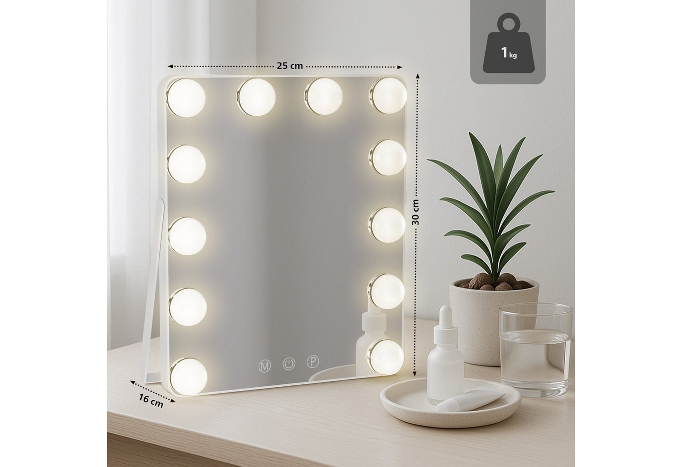 CLP Schminkspiegel Balian (1er), LED 3 Lichtfarben, USB-C inkl. Kabel, Hollywoodspiegel – Bild 2 von 5
