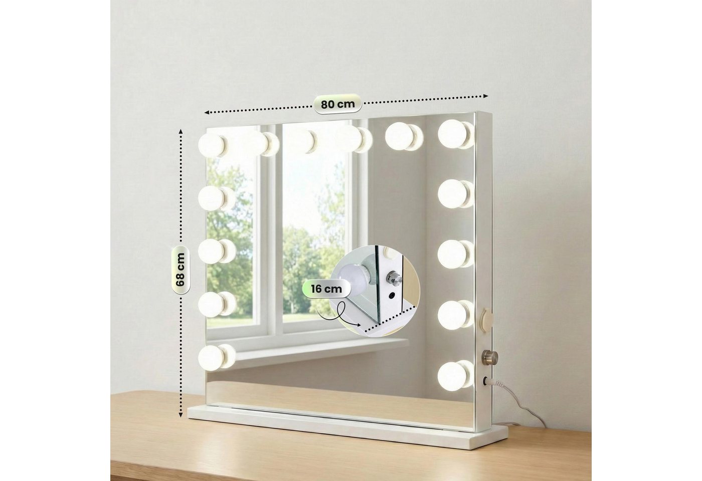 CLP Schminkspiegel Palmdale (1er), mit dimmbarer LED-Beleuchtung und USB-Anschluss – Bild 3 von 5
