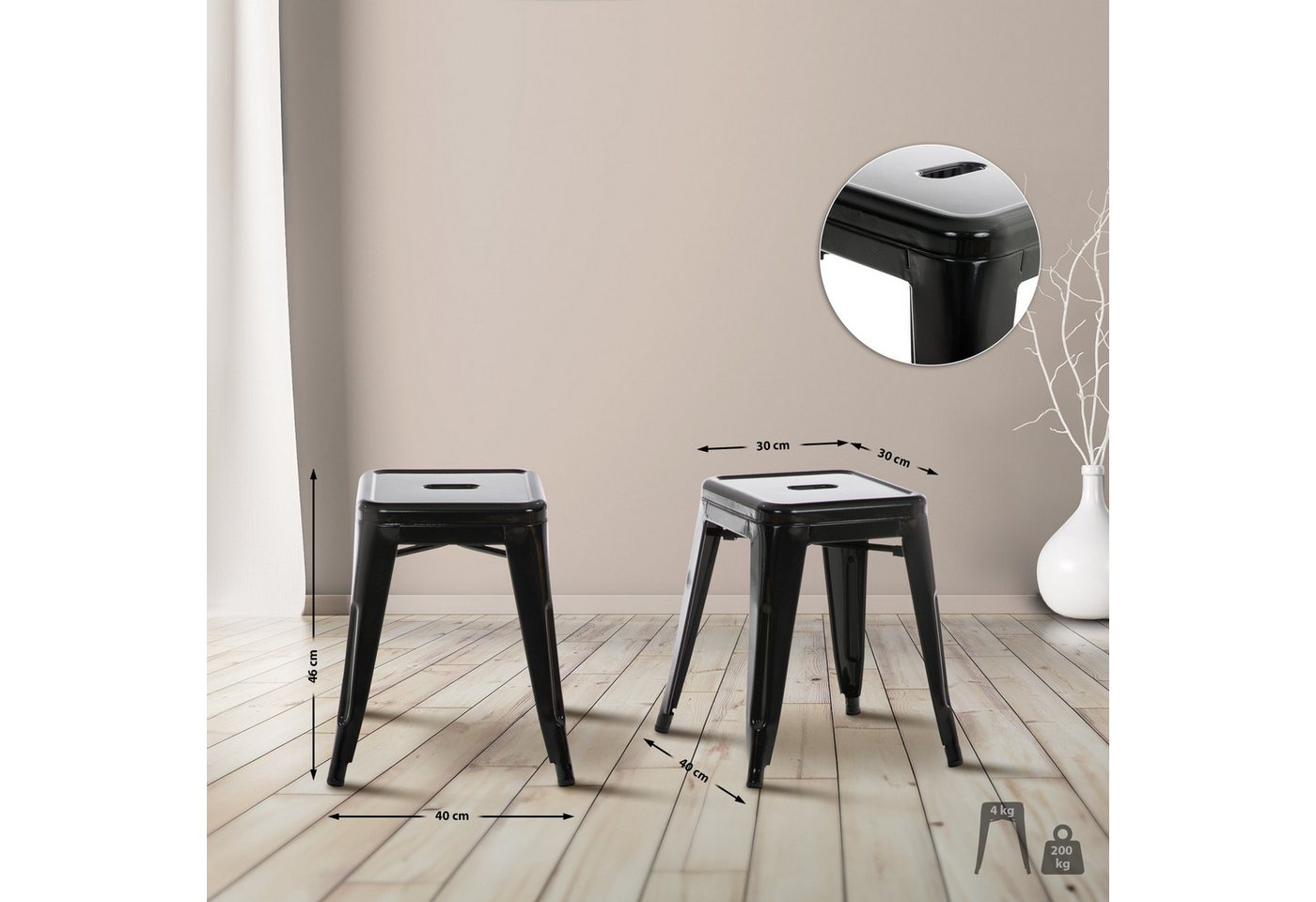 CLP Sitzhocker Armin (1er), stapelbar, Hocker aus Metall, bis 200 kg belastbar – Bild 2 von 5