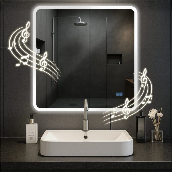 CLP Wandspiegel Jericho (1er), Bluetooth-Lautsprecher, Anti-Fog, LED-Licht, IP44