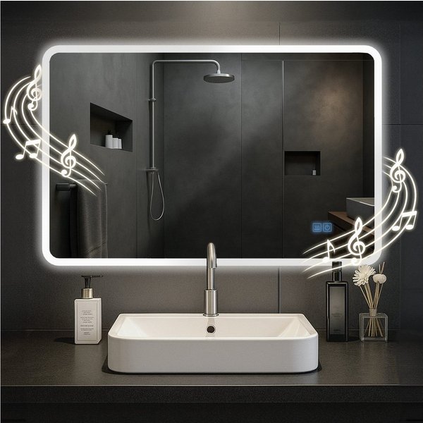 CLP Wandspiegel Jericho (1er), Bluetooth-Lautsprecher, Anti-Fog, LED-Licht, IP44