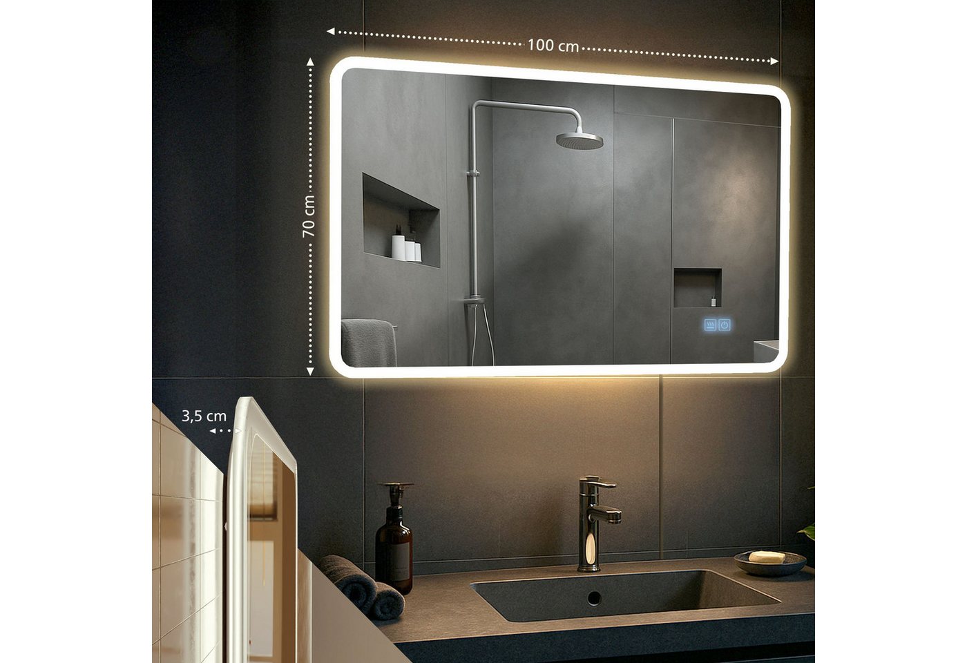 CLP Wandspiegel Jericho (1er), Bluetooth-Lautsprecher, Anti-Fog, LED-Licht, IP44 – Bild 2 von 5