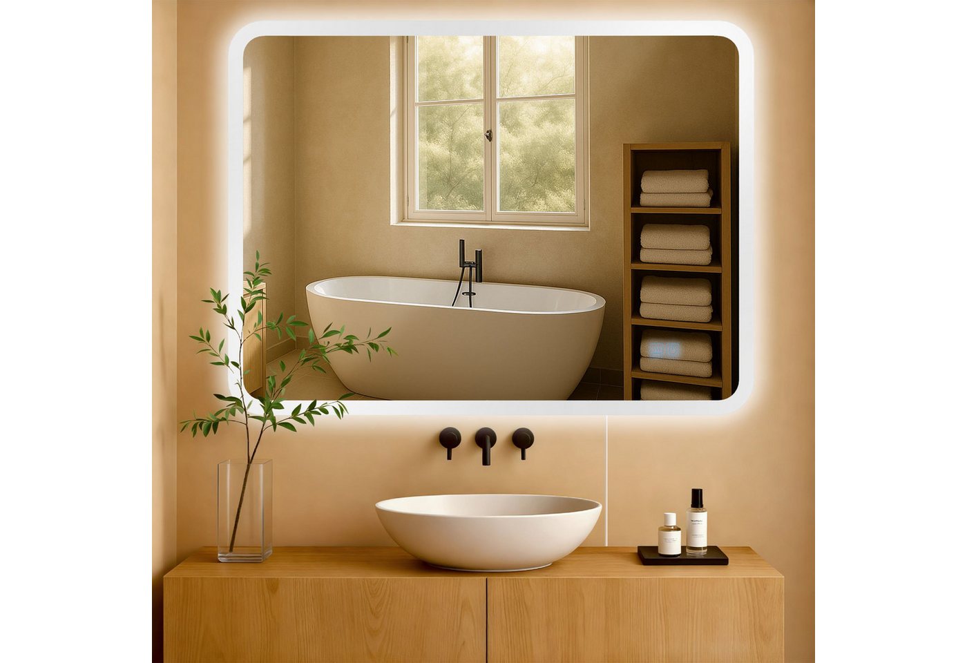 CLP Wandspiegel Jericho (1er), Anti-Beschlag, LED-Licht, dimmbar, 3 Modi, IP44 – Bild 3 von 5