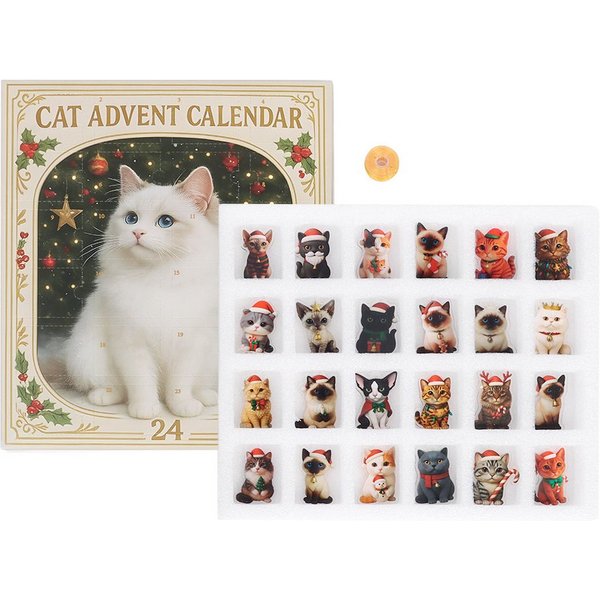CLTYQ Adventskalender Katze Adventskalender 2025,24-tägiger Acryl-Anhänger Adventskalender, Weihnachtsbaumdekorationen, Feiertags-Countdown für Katzenliebhaber