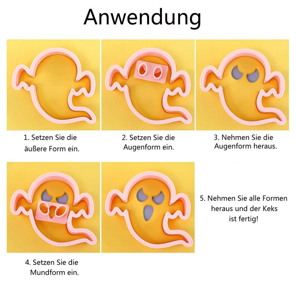 CLTYQ Ausstechform Ausstechformen Kinder Set Backform Mini Halloween Silikonform, (10-St), Mini-Geister-Ausstechformen, DIY-Keksstempel mit 3D-Halloween – Bild 4 von 5