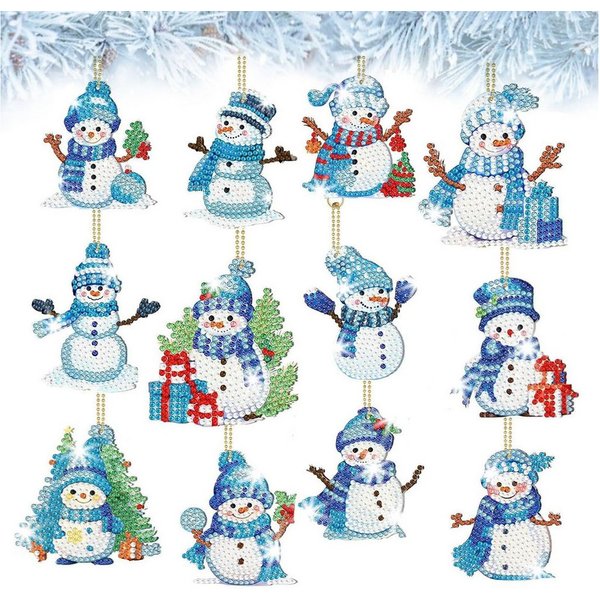 CLTYQ Christbaumschmuck 12 Stück Doppelseitiger 5D Diamond Painting Weihnachten Anhänger, Exquisiter Diamond Painting Adventskalender für Weihnachtsbaum-Deko.