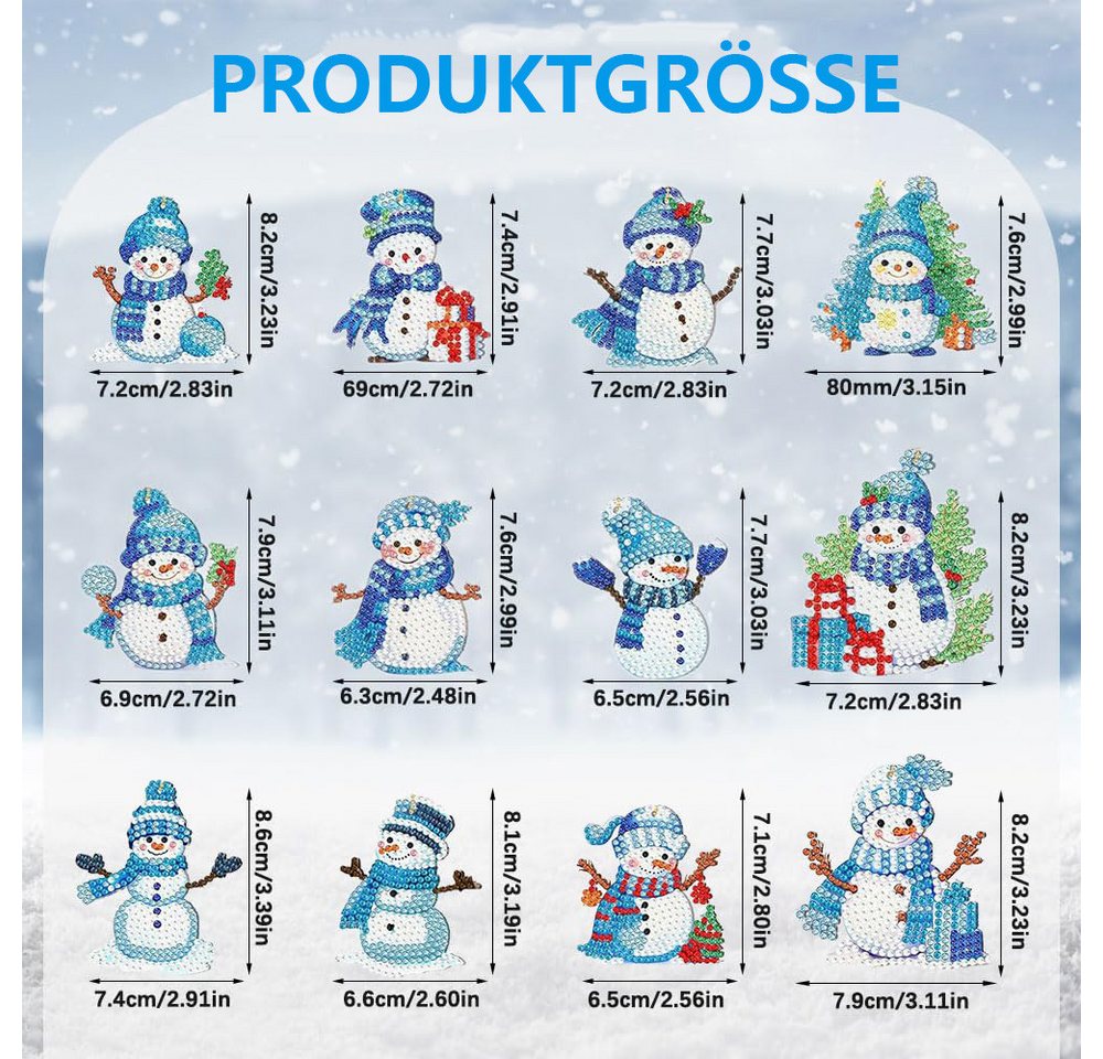 CLTYQ Christbaumschmuck 12 Stück Doppelseitiger 5D Diamond Painting Weihnachten Anhänger, Exquisiter Diamond Painting Adventskalender für Weihnachtsbaum-Deko. – Bild 2 von 5