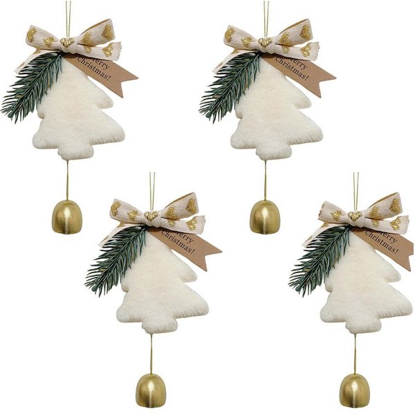 CLTYQ Christbaumschmuck Christbaumschmuck Schneeflocken,Weihnachtsbaum Anhänger mit Glocke (4-tlg), Plüschdekoration,Weihnachtsbaum Ornamente für den Winter,Ges