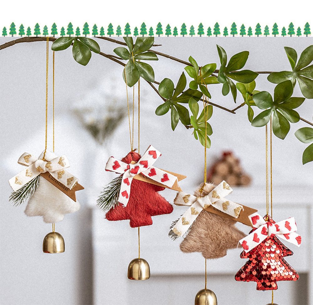 CLTYQ Christbaumschmuck Christbaumschmuck Schneeflocken,Weihnachtsbaum Anhänger mit Glocke (4-tlg), Plüschdekoration,Weihnachtsbaum Ornamente für den Winter,Ges – Bild 3 von 5