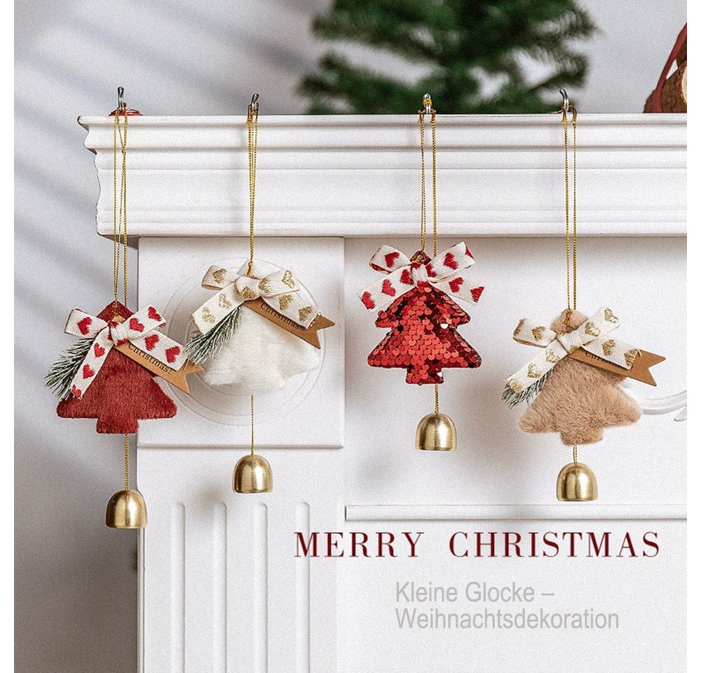 CLTYQ Christbaumschmuck Christbaumschmuck Schneeflocken,Weihnachtsbaum Anhänger mit Glocke (4-tlg), Plüschdekoration,Weihnachtsbaum Ornamente für den Winter,Ges – Bild 4 von 5