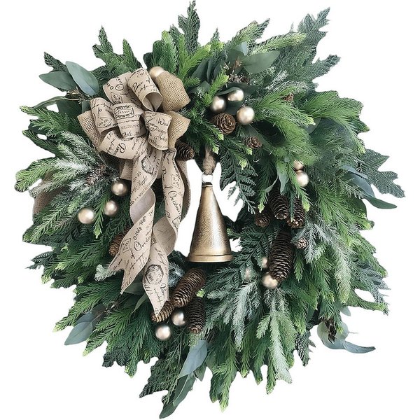 CLTYQ Dekokranz 45-60cm Weihnachtskranz,künstliche Haustürdekoration,mit Glocken, Wetterbeständig und wiederverwendbar Dekorativer Kranz