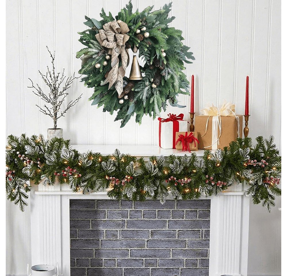 CLTYQ Dekokranz 45-60cm Weihnachtskranz,künstliche Haustürdekoration,mit Glocken, Wetterbeständig und wiederverwendbar Dekorativer Kranz – Bild 3 von 5