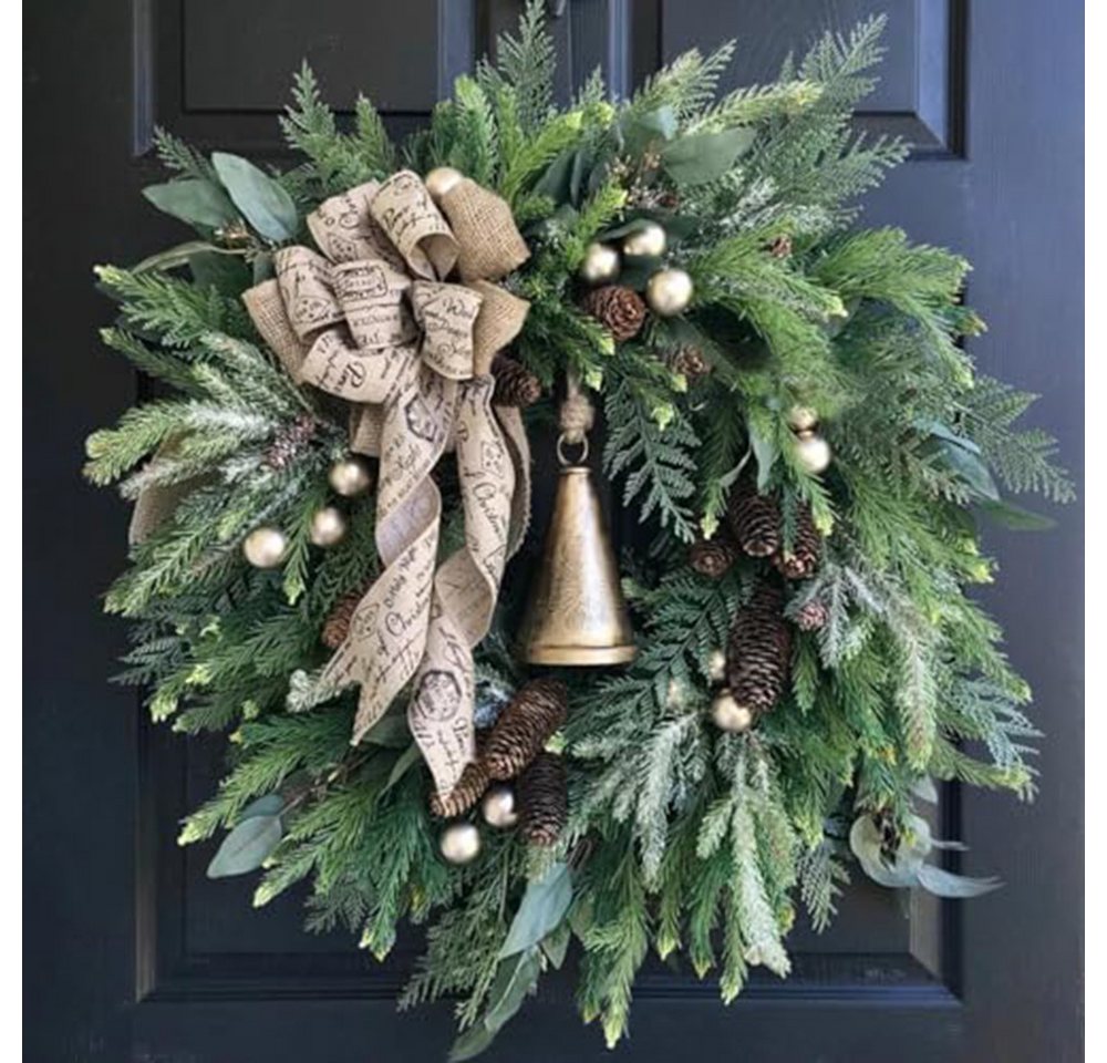 CLTYQ Dekokranz 45-60cm Weihnachtskranz,künstliche Haustürdekoration,mit Glocken, Wetterbeständig und wiederverwendbar Dekorativer Kranz – Bild 5 von 5