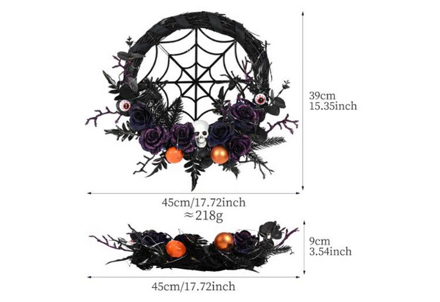 CLTYQ Dekoobjekt Halloween Kranz, Halloween Künstliche, Halloween-Dekoration, Kranz Urlaub Party Bar Restaurant Club Garten Halloween Tür Kranz – Bild 2 von 5