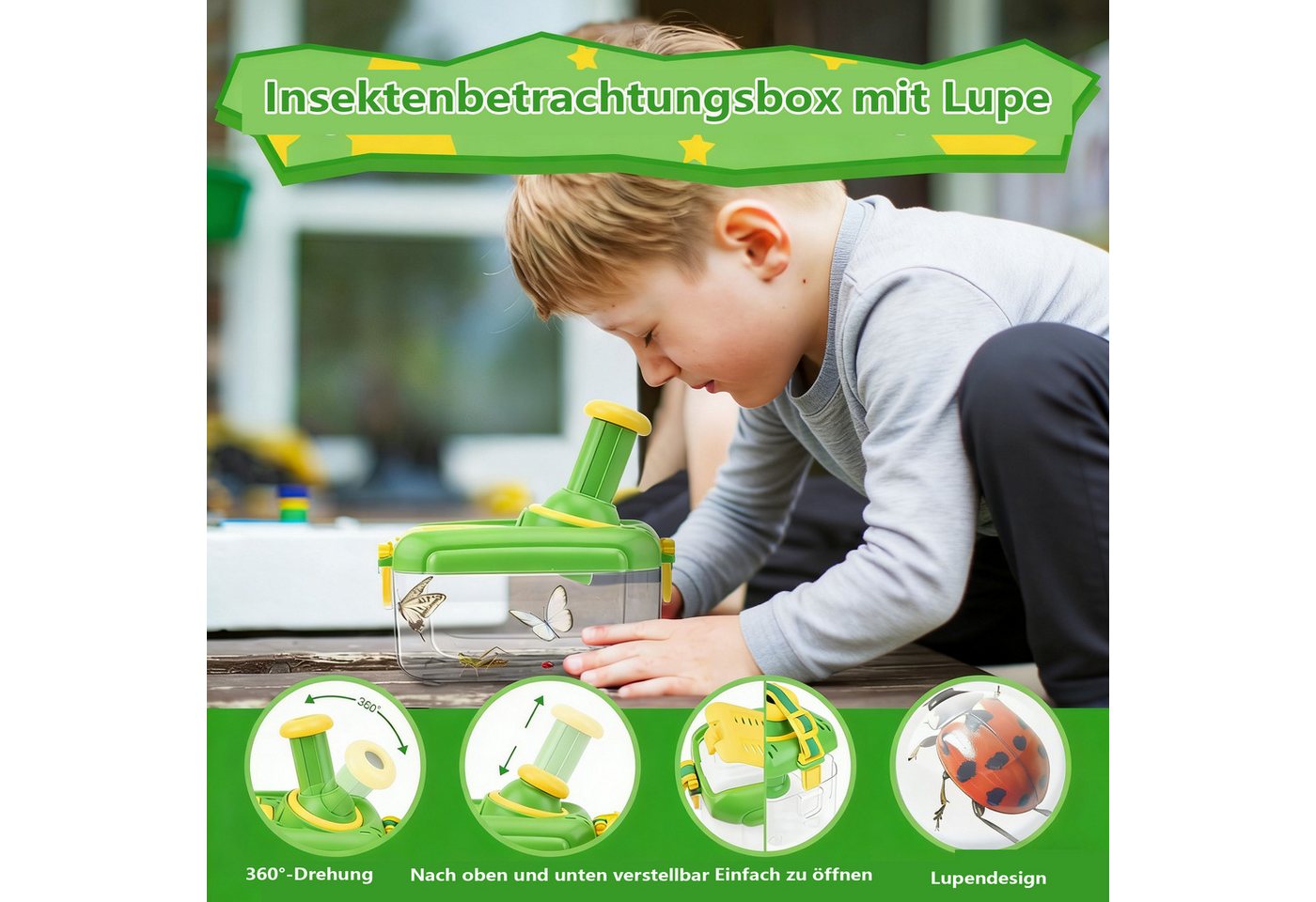 CLTYQ Experimentierkasten Forscherset, Entdecker Set mit Insekten Beobachtungsbox 5-teiliges Set, (5-tlg), Lupenglas Kinder, Insektenfänger,Schmetterlingsnetz ü – Bild 3 von 5