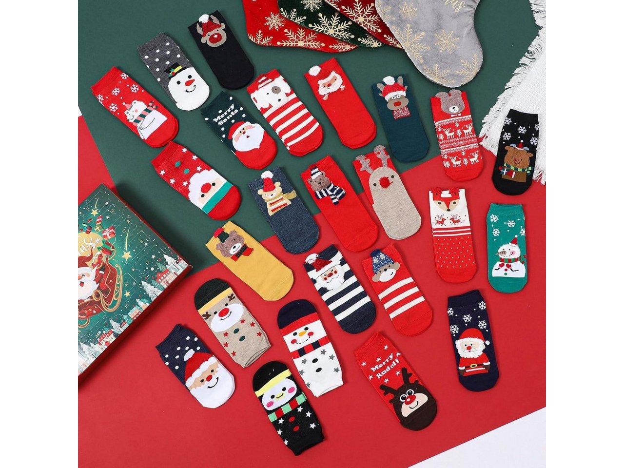 CLTYQ Freizeitsocken Weihnachtssocken,Weihnachten Adventskalender Socken mit 24 Artikel lustige Socken für Weihnachten,Kindersocken, Blindbox-Socken – Bild 3 von 4