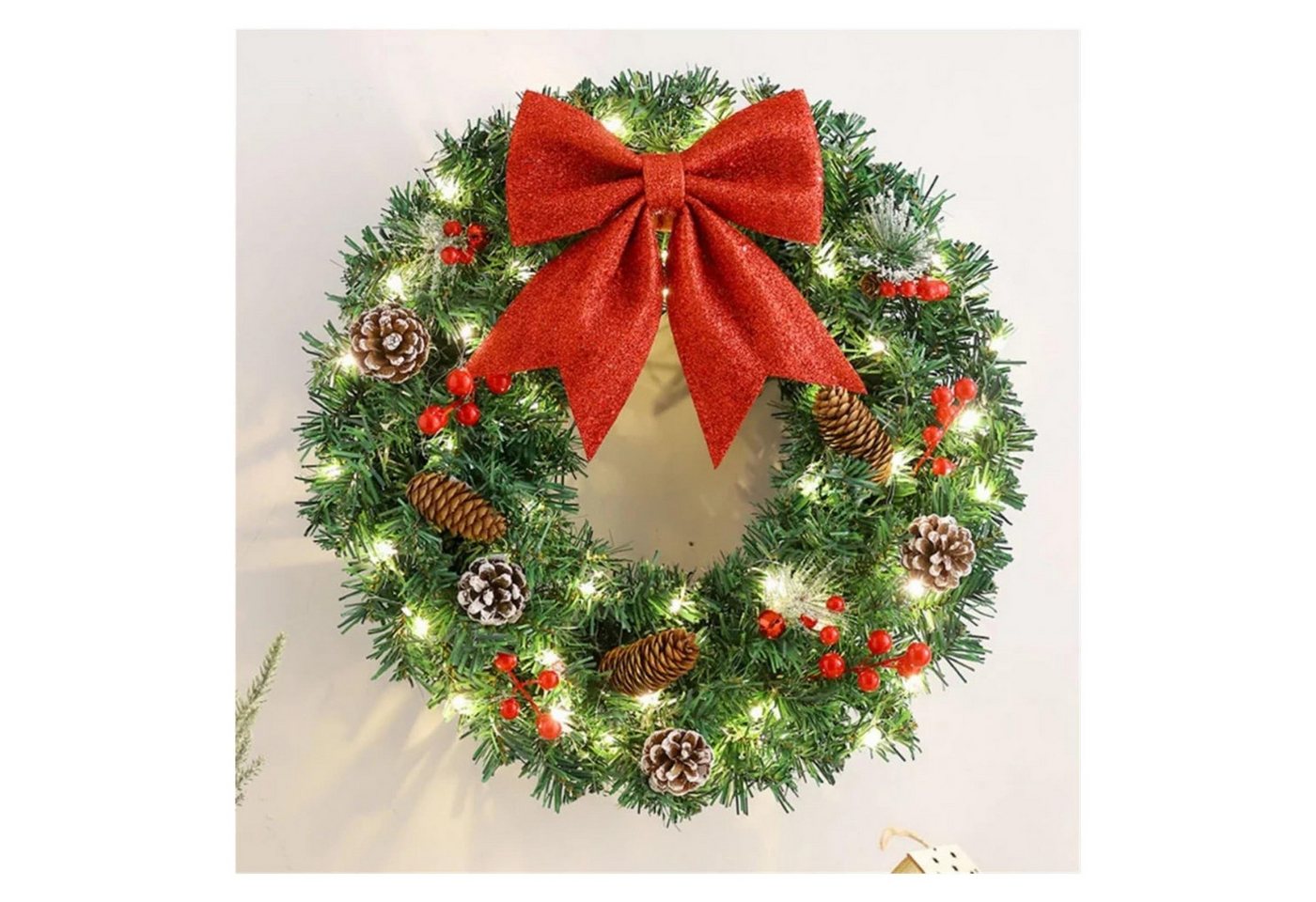 Kunstkranz Kunstkranz Weihnachtskranz 40-60cm,Weihnachtsdekoration, CLTYQ, Weihnachtsdeko Haustür,für die Haustür, rotes Band,Fenster – Bild 2 von 5