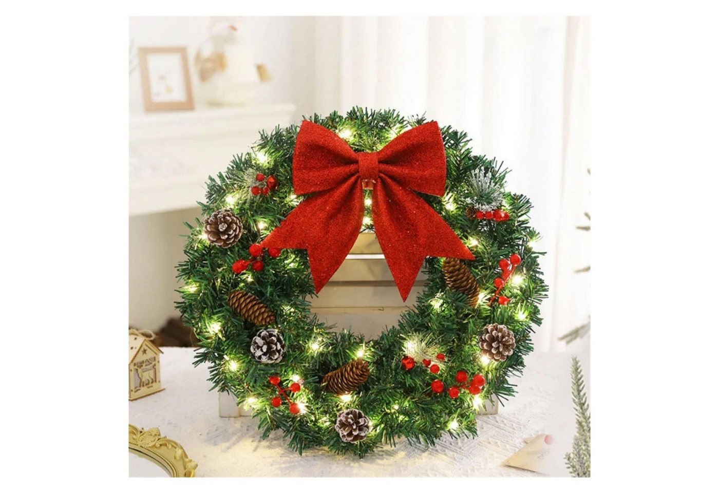 Kunstkranz Kunstkranz Weihnachtskranz 40-60cm,Weihnachtsdekoration, CLTYQ, Weihnachtsdeko Haustür,für die Haustür, rotes Band,Fenster – Bild 3 von 5