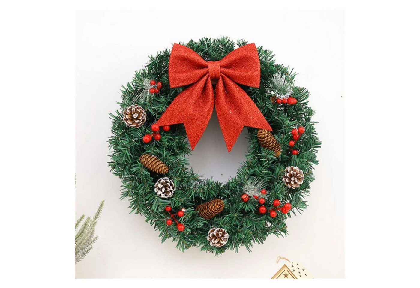 Kunstkranz Kunstkranz Weihnachtskranz 40-60cm,Weihnachtsdekoration, CLTYQ, Weihnachtsdeko Haustür,für die Haustür, rotes Band,Fenster – Bild 4 von 5