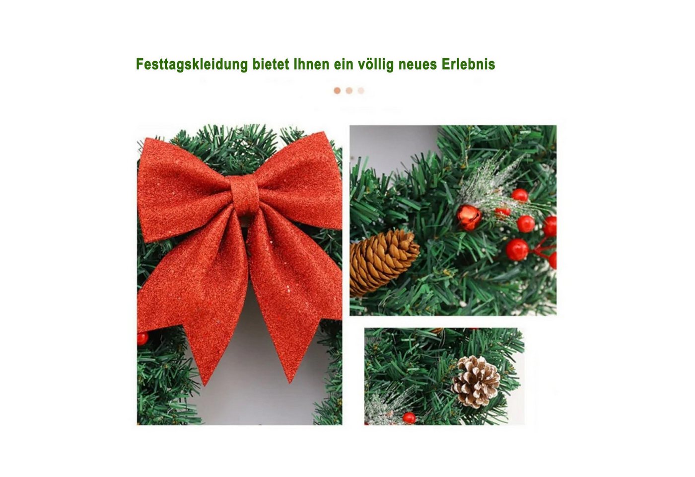Kunstkranz Kunstkranz Weihnachtskranz 40-60cm,Weihnachtsdekoration, CLTYQ, Weihnachtsdeko Haustür,für die Haustür, rotes Band,Fenster – Bild 5 von 5