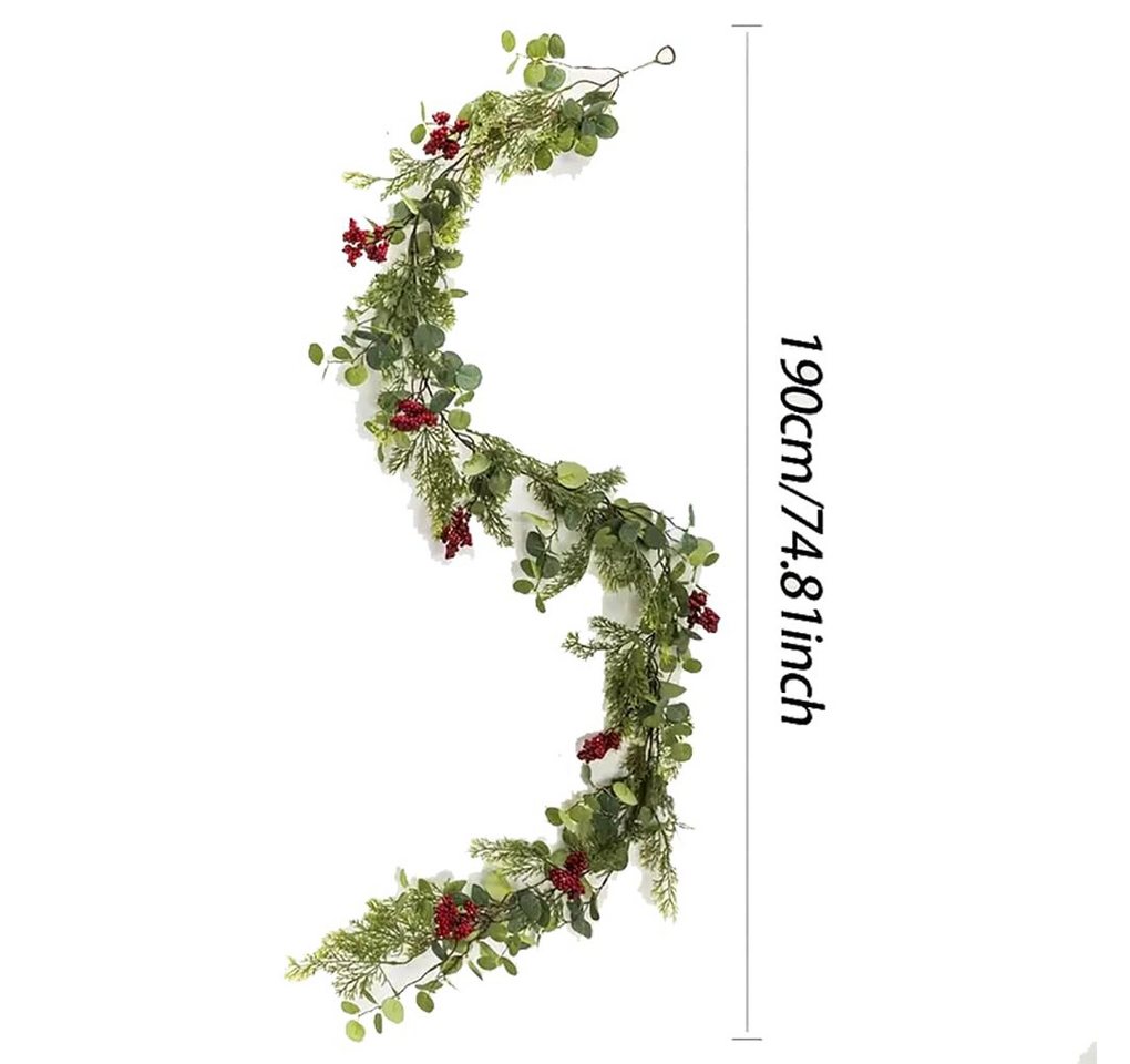 Kunstranke Echt wirkende Weihnachtsgirlande,190cm-Fuß-Kiefern-Girlande, CLTYQ, grüne Kunstgirlande für Tisch,für Kamin,Treppe,Innen- und Außenbereich – Bild 2 von 5