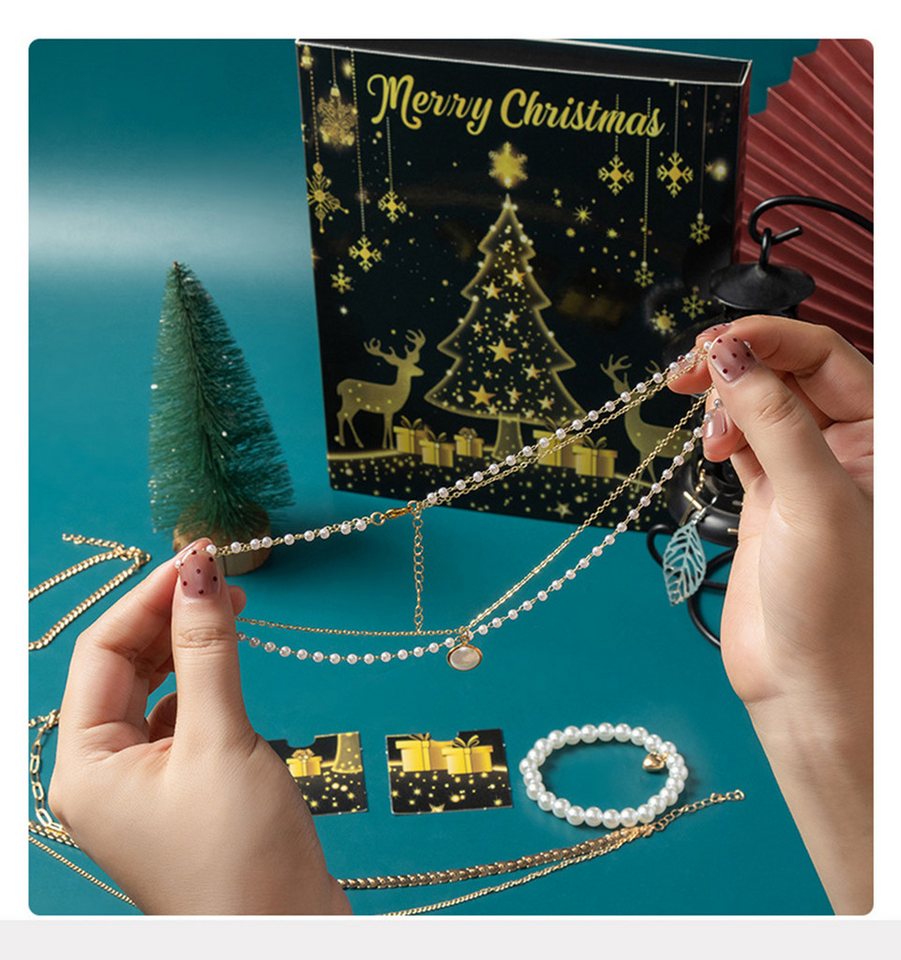 CLTYQ Schmuck-Adventskalender Adventskalender Schmuck, Teenager Mädchen Weihnachtskalender, 24 Überraschungen Armband Halskette,Ohrringe Damen Schmuck Set – Bild 2 von 5