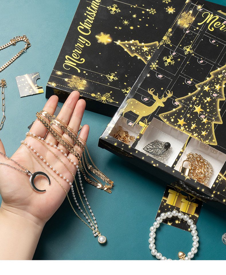 CLTYQ Schmuck-Adventskalender Adventskalender Schmuck, Teenager Mädchen Weihnachtskalender, 24 Überraschungen Armband Halskette,Ohrringe Damen Schmuck Set – Bild 3 von 5