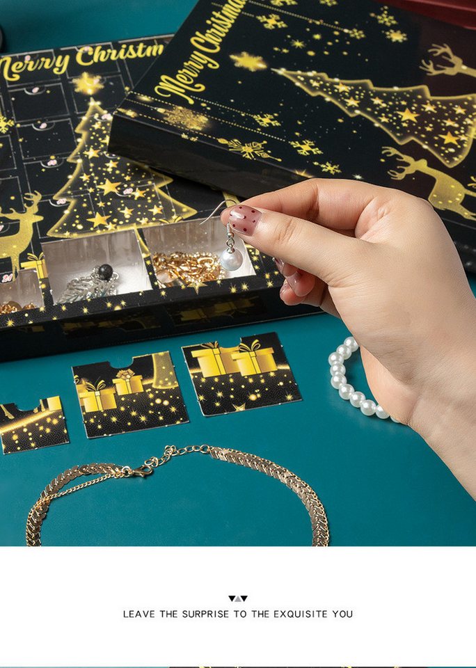 CLTYQ Schmuck-Adventskalender Adventskalender Schmuck, Teenager Mädchen Weihnachtskalender, 24 Überraschungen Armband Halskette,Ohrringe Damen Schmuck Set – Bild 4 von 5