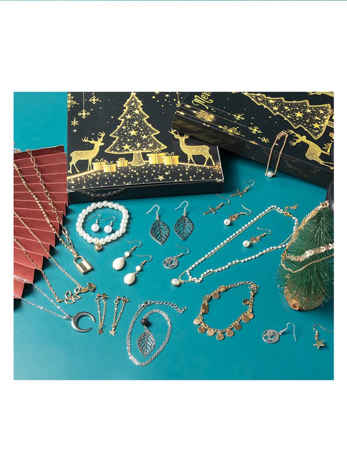CLTYQ Schmuck-Adventskalender Adventskalender Schmuck, Teenager Mädchen Weihnachtskalender, 24 Überraschungen Armband Halskette,Ohrringe Damen Schmuck Set – Bild 5 von 5