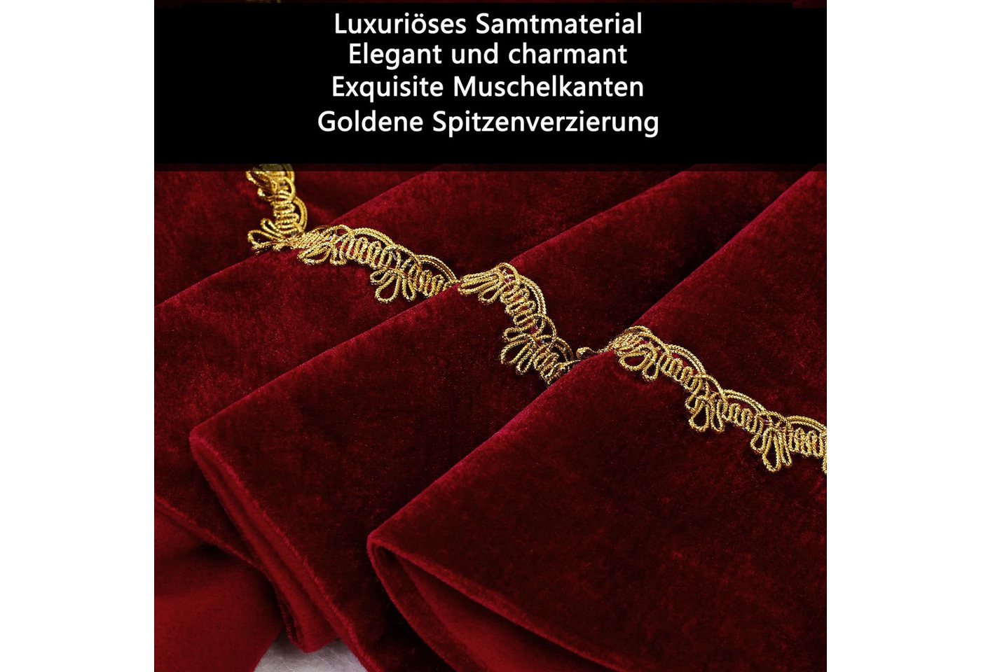 CLTYQ Weihnachtsbaumdecke Weihnachtsbaumdecke Baumrock Baumteppich Weihnachten Samt & Plüsch, Mit funkelnder Goldspitze und Bogenkante, Rustikale Weihnachtsdeko – Bild 3 von 5