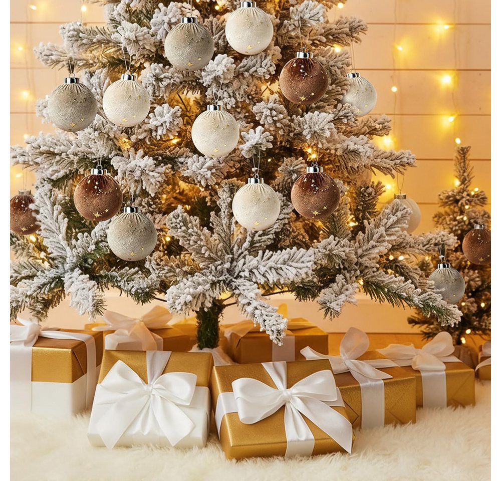 CLTYQ Weihnachtsbaumkugel Weihnachtskugeln 15 Stücke Weihnachtskugeln Samt Set,8 cm, bruchsichere, mehrfarbig in Braun,Grün und neutralem Beige – Bild 3 von 5