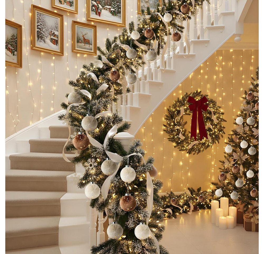 CLTYQ Weihnachtsbaumkugel Weihnachtskugeln 15 Stücke Weihnachtskugeln Samt Set,8 cm, bruchsichere, mehrfarbig in Braun,Grün und neutralem Beige – Bild 5 von 5