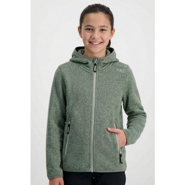 CMP Strickfleecejacke KID G JACKET FIXED HOOD mit Kapuze, wärmeisolierend, windabweisend, wasserabweisend
