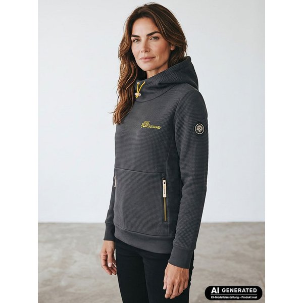 Coastguard Kapuzenpullover Damen Sweathoody 80939 mit Waffel-Struktur - Kapuzenpullover Hoody Kapuze mit hohem Kragen & Kordelzug, Seitentaschen mit Reißverschl
