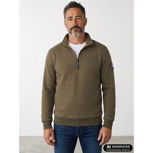 Coastguard Troyer Herren Sweat-Troyer 80937 mit Waffelstruktur - Pullover Troyer-Kragen Stehkragen mit Reißverschluss, Rippbündchen an Ärmeln und Saum