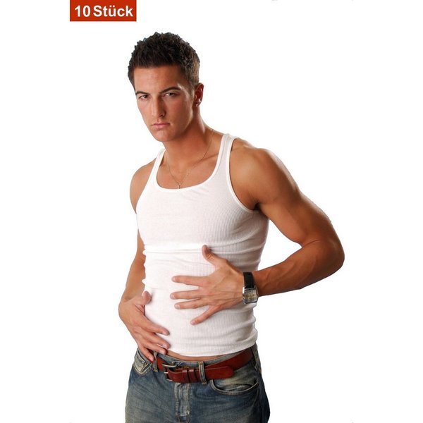 Cocain underwear Unterhemd Ripp Herren Unterhemd weiss Doppelripp grob gerippt 100% Baumwolle (Spar-Pack, 10-St) ohne Seitennähte - auch in Übergröße erhältlich