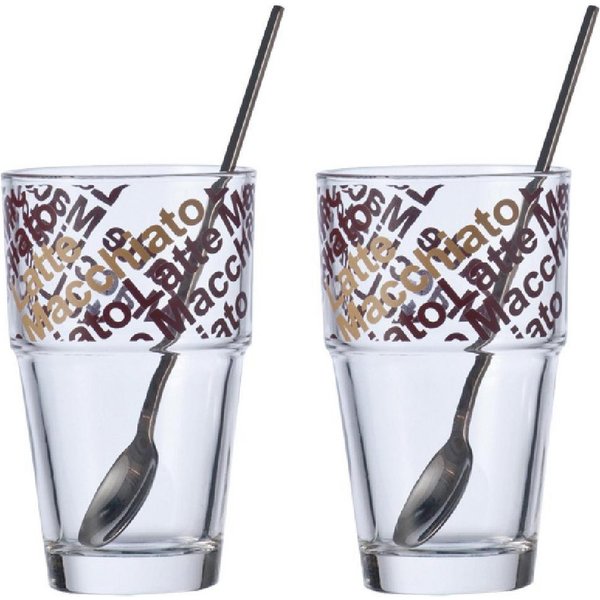 LEONARDO Cocktailglas Leonardo Latte Macchiato Gläser mit Löffel Solo (4er-Set)