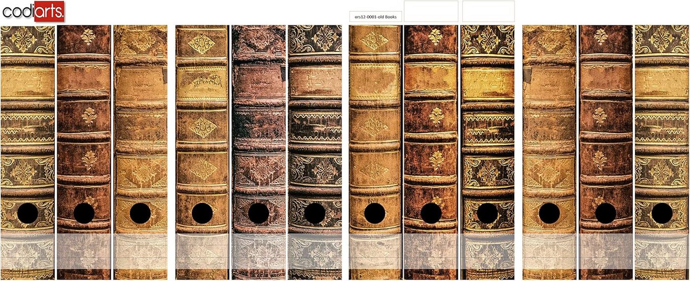 codiarts.® Aktenordner Ordnerrücken Sticker für 9 oder 12 breite Ordner - Motiv: alte Bücher, zum Beschriften – Bild 2 von 4