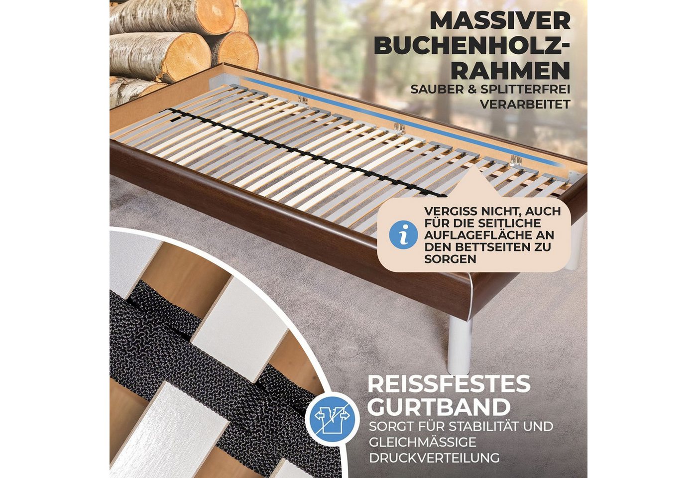 Lattenrost EasyLat, Coemo, Kopfteil nicht verstellbar, Fußteil nicht verstellbar, 90x200, Holzlattenrost ergonomischer Lattenrahmen Selbstmontage – Bild 5 von 5
