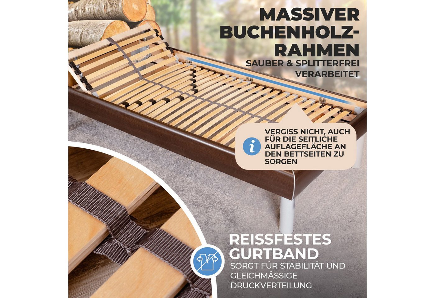Lattenrost ERGO K, Coemo, Kopfteil manuell verstellbar, Fußteil nicht verstellbar, 90x200 cm 7 Liegezonen Härtegradeinstellung Mittelgurt Selbstmontage – Bild 5 von 5