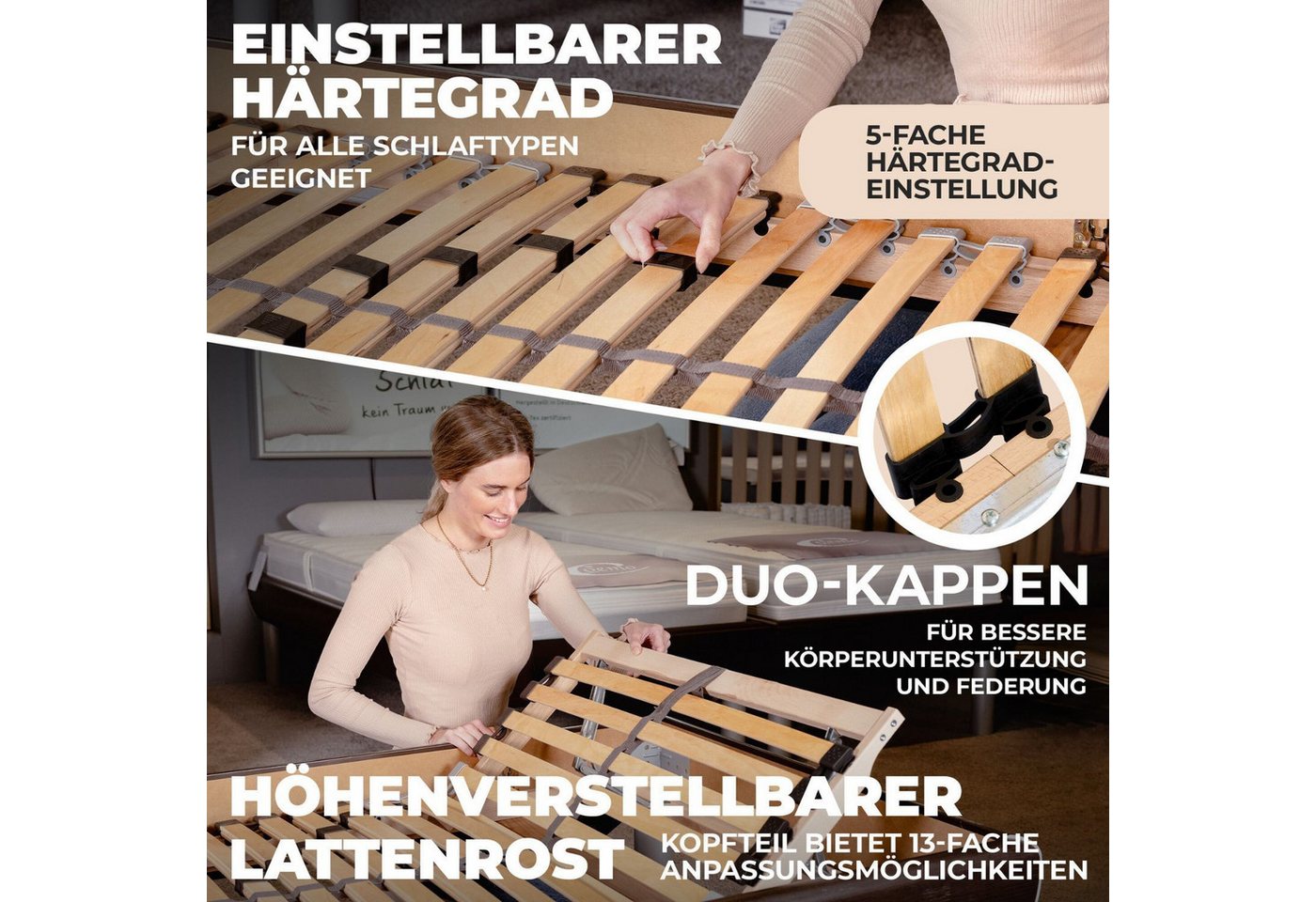 Lattenrost ERGO K, Coemo, Kopfteil manuell verstellbar, Fußteil nicht verstellbar, 2er Set, 80x200 cm Doppelpack Spar-Preis auch für Ehebetten 160x200 cm – Bild 3 von 5