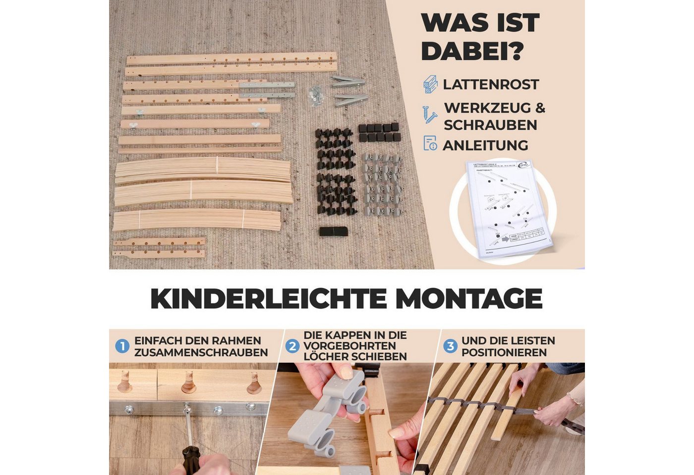 Lattenrost ERGO K, Coemo, Kopfteil manuell verstellbar, Fußteil nicht verstellbar, 2er Set, 80x200 cm Doppelpack Spar-Preis auch für Ehebetten 160x200 cm – Bild 4 von 5