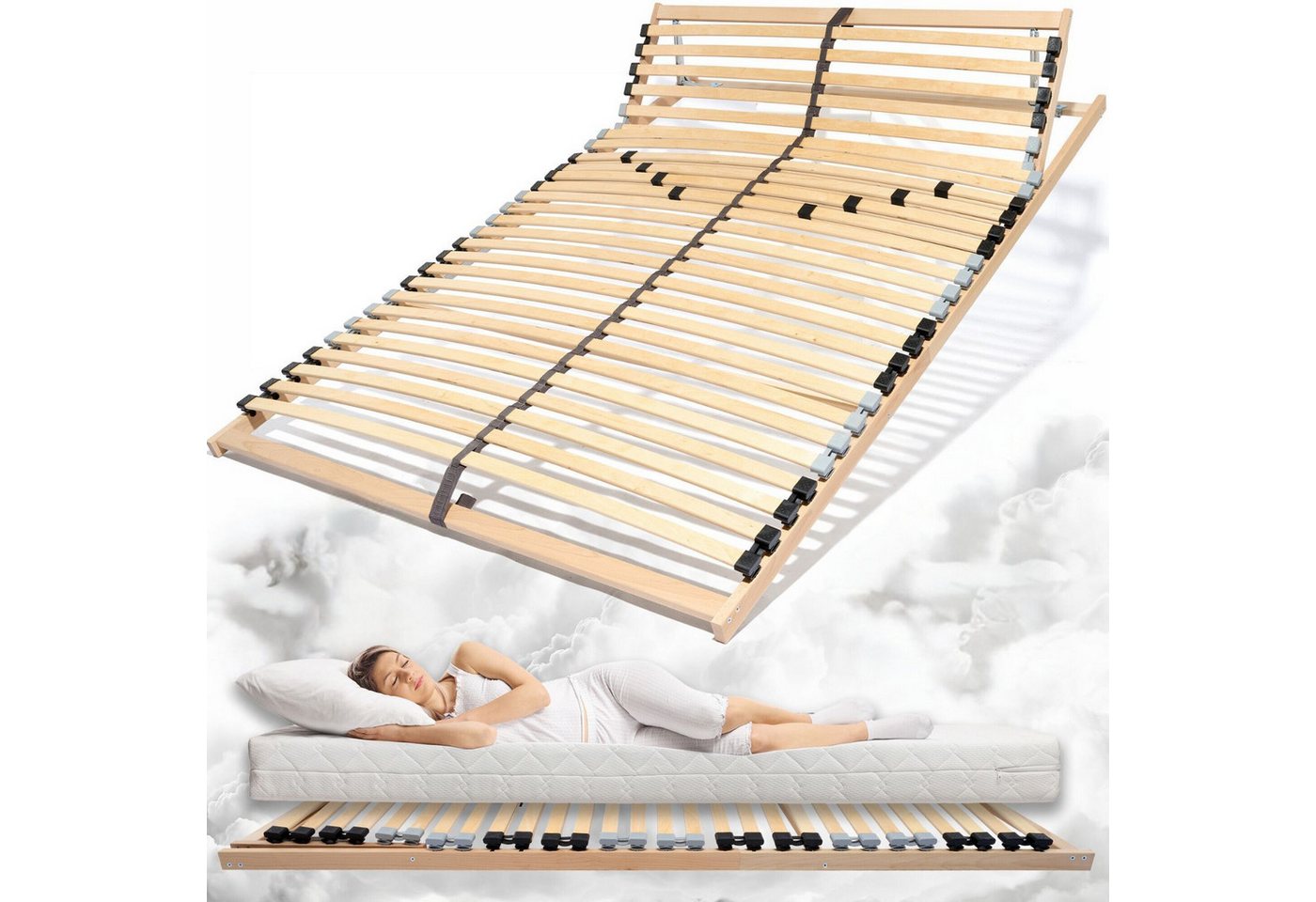 Lattenrost ERGO K, Coemo, Kopfteil manuell verstellbar, Fußteil nicht verstellbar, 120x200 cm 7 Liegezonen Härtegradeinstellung Mittelgurt Selbstmontage – Bild 3 von 5