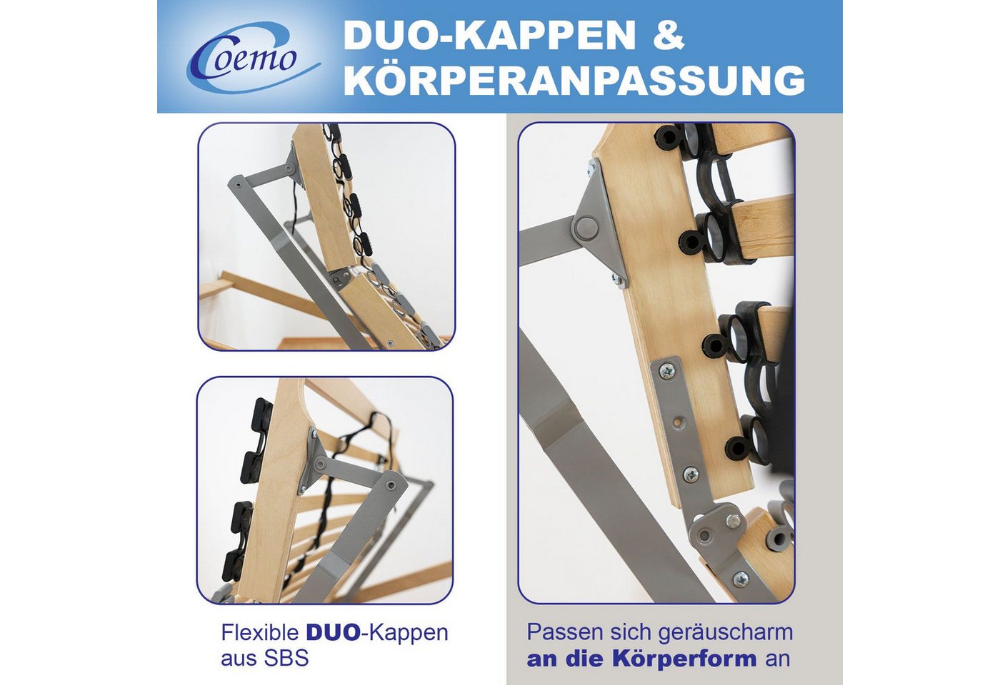 Lattenrost ERGO KF MOTOR, Coemo, Kopfteil motorisch verstellbar, Fußteil motorisch verstellbar, 80 x 200 cm elektrischer Lattenrost stufenlos verstellbar, Not-A – Bild 5 von 5