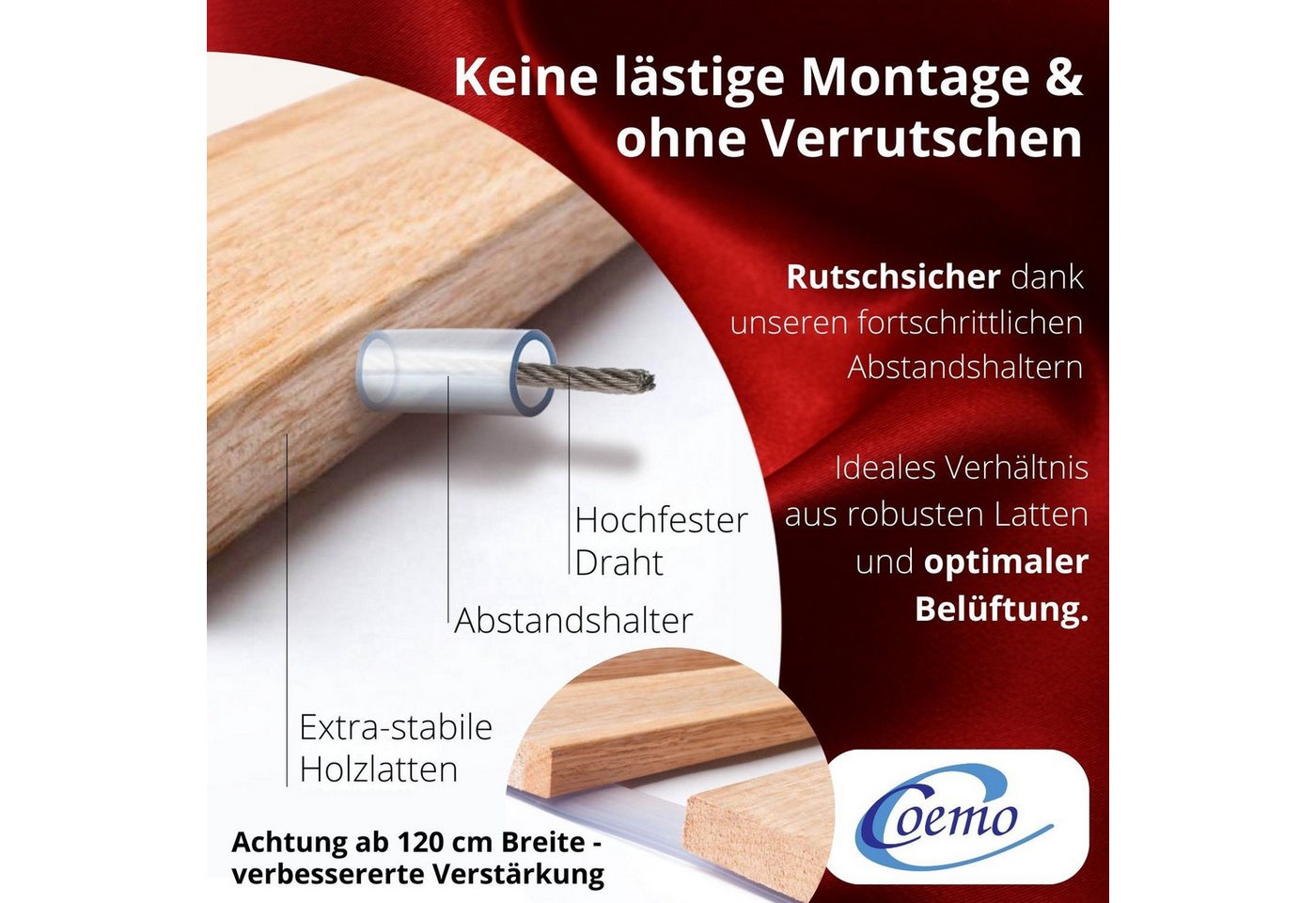 Rollrost DELUXE, Coemo, Kopfteil nicht verstellbar, Fußteil nicht verstellbar, 70 x 190 cm absolut rutschsicher belastbar bis 350 kg Made in Germany – Bild 3 von 5