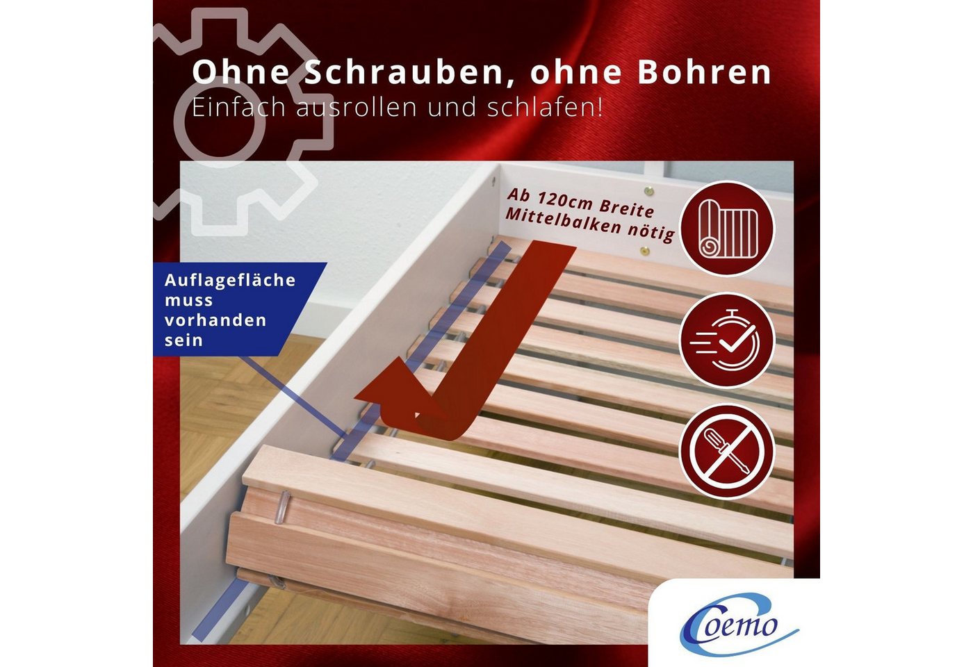 Rollrost DELUXE, Coemo, Kopfteil nicht verstellbar, Fußteil nicht verstellbar, 70 x 190 cm absolut rutschsicher belastbar bis 350 kg Made in Germany – Bild 5 von 5
