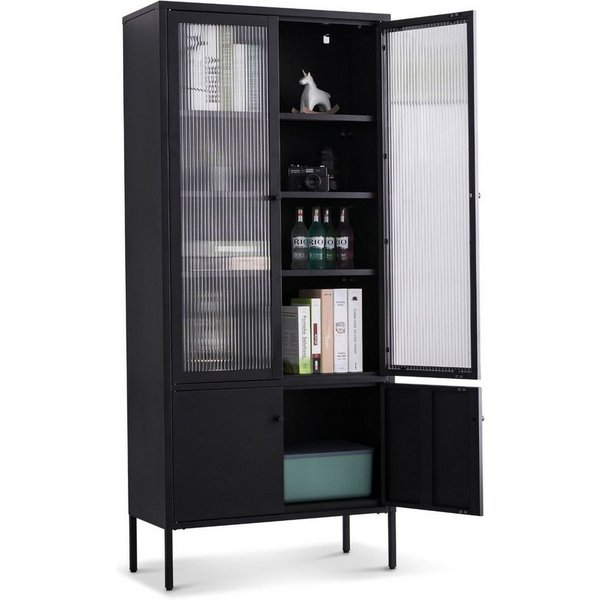Coemo Standvitrine TOKIO Schwarz Vitrinenschrank Glastüren Metalltüren Vitrine modern H: 180 cm