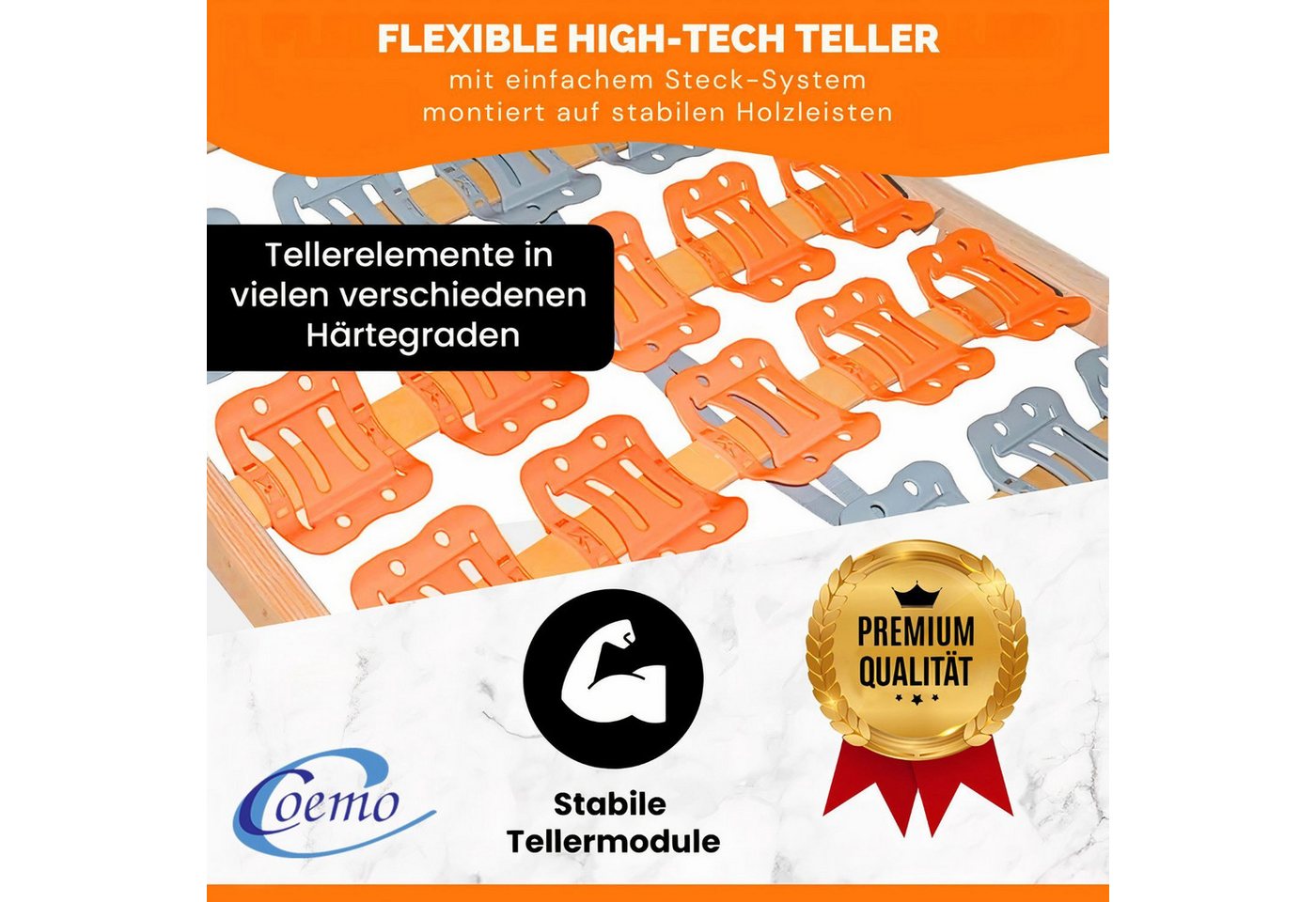 Teiltellerlattenrost CubiFlex, Coemo, Kopfteil nicht verstellbar, Fußteil nicht verstellbar, 100x200 cm perfekte Druckentlastung gesundes Schlafklima Selbstmont – Bild 3 von 5